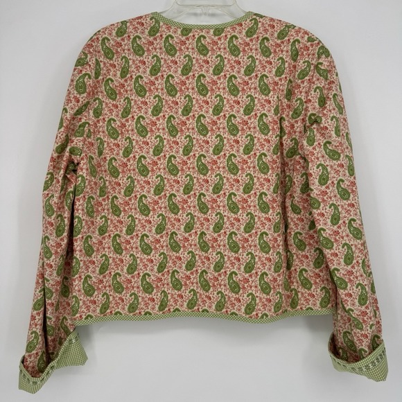 Handmade Women's Jacket Hand Quilted Paisley Green Gingham‎ Trim Button Large - Picture 10 of 10